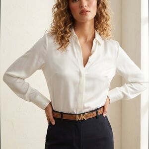 Michael Kors Reversible Leather Belt Size XL Croc Embossed Olive/Brown/Gold MK